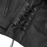 Men's Classic Side Lace Police Black Leather Motorcycle Jacket