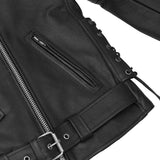 Men's Classic Side Lace Police Black Leather Motorcycle Jacket