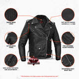 Men's Classic Side Lace Police Black Leather Motorcycle Jacket