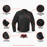 Mens Leather & Mesh Motorcycle Jacket  – Waterproof Liner