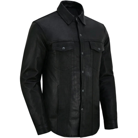 Men's Premium Lightweight Black Leather Shirt