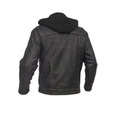 Men's Black Lightweight Drum Dyed  Distressed Lambskin Jacket with Removable Hoodie