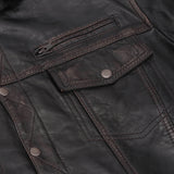 Men's Black Lightweight Drum Dyed  Distressed Lambskin Jacket with Removable Hoodie