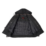 Men's Black Lightweight Drum Dyed  Distressed Lambskin Jacket with Removable Hoodie