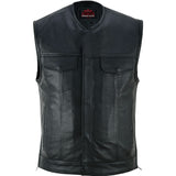 Men's Black Leather Motorcycle Vest with Upgraded Style