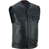 Men's Black Leather Motorcycle Vest with Upgraded Style