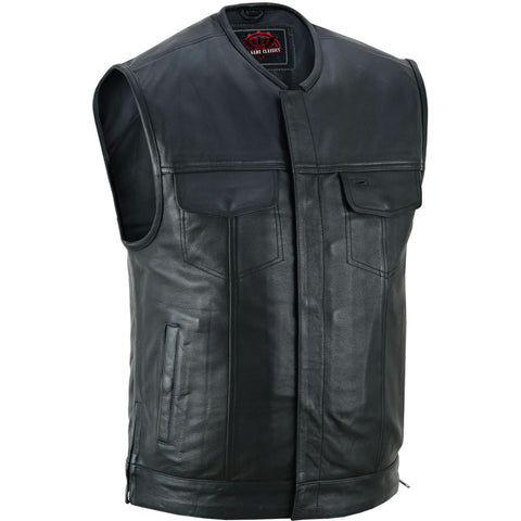 Men's Black Leather Motorcycle Vest with Upgraded Style