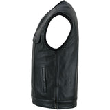 Men's Black Leather Motorcycle Vest with Upgraded Style