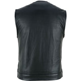 Men's Black Leather Motorcycle Vest with Upgraded Style