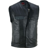 Men's Black Leather Motorcycle Vest with Upgraded Style
