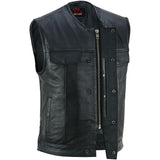 Men's Black Leather Motorcycle Vest with Upgraded Style