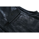 Men's Black Leather Motorcycle Vest with Upgraded Style