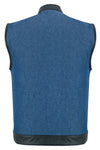Men's Upgraded Broken Blue Denim Motorcycle Vest w/Leather Trimming