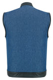 Men's Upgraded Broken Blue Denim Motorcycle Vest w/Leather Trimming