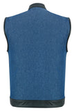 Men's Upgraded Broken Blue Denim Motorcycle Vest w/Leather Trimming