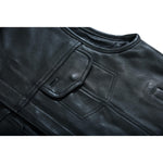 Highway Jack Men's Black Leather Motorcycle Vest Scoop Neck & Snap-Closure Pockets
