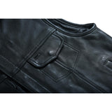 Highway Jack Men's Black Leather Motorcycle Vest Scoop Neck & Snap-Closure Pockets