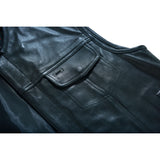 Men's Titan Black Leather Vest -  Milled Cowhide, Hidden Zipper