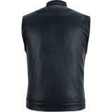 Highway Jack Men's Black Leather Motorcycle Vest Scoop Neck & Snap-Closure Pockets