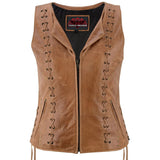 Women's Brown Zippered Vest with Lacing Details