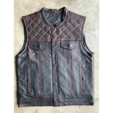 Red Diamond - Mens Premium Leather Diamond Stitch Club Vest