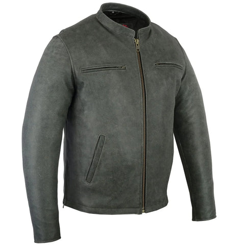 Men's Sporty Gray Leather Cruiser Jacket
