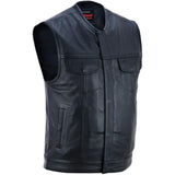 Men's Titan Black Leather Vest -  Milled Cowhide, Hidden Zipper