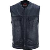 Men's Titan Black Leather Vest -  Milled Cowhide, Hidden Zipper