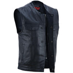 Men's Titan Black Leather Vest -  Milled Cowhide, Hidden Zipper