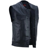 Men's Titan Black Leather Vest -  Milled Cowhide, Hidden Zipper