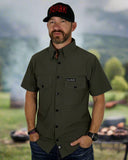 Performance Tech Gun Metal Hybrid Button Up Shirt (Hidden Snap Collars)