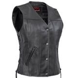 Ella Women's leather motorcycle vest -  Black