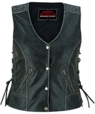 Women's Gray Vest with Grommet and Lacing Accents