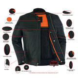 Men's Sporty Lightweight Black Leather Cross Over Jacket