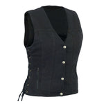Amara - Ladies Black Denim Vest with Laces