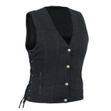Amara - Ladies Black Denim Vest with Laces