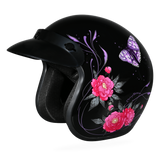 DOT Approved Daytona Cruiser Open Face Motorcycle Helmet - Men, Women & Youth - With Visor & Graphics - W/ Butterfly