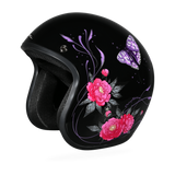 DOT Approved Daytona Cruiser Open Face Motorcycle Helmet - Men, Women & Youth - With Visor & Graphics - W/ Butterfly