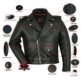 Men's Classic Plain Side Police Style Motorcycle Jacket - Black