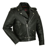 Men's Classic Plain Side Police Style Motorcycle Jacket - Black