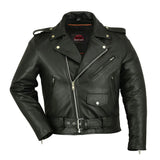 Men's Classic Plain Side Police Style Motorcycle Jacket - Black