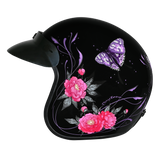 DOT Approved Daytona Cruiser Open Face Motorcycle Helmet - Men, Women & Youth - With Visor & Graphics - W/ Butterfly
