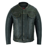 Men's Modern Utility Style Jacket in Lightweight Drum Dyed Distressed Naked Lambskin