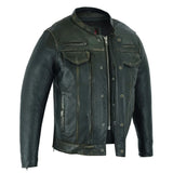 Men's Modern Utility Style Jacket in Lightweight Drum Dyed Distressed Naked Lambskin