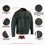 Men's Modern Utility Style Jacket in Lightweight Drum Dyed Distressed Naked Lambskin