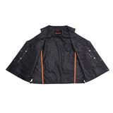 Men's Black Leather Vest with Side Laces and Smart Access Pockets