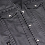 Men's Black Leather Vest with Side Laces and Smart Access Pockets