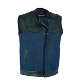 Men's Leather/Denim Combo Vest (Black/Broken Blue)