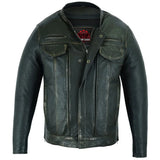 Men's Modern Utility Style Jacket in Lightweight Drum Dyed Distressed Naked Lambskin