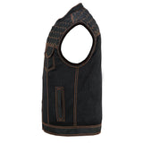 Night Tiger Men's Black Mesh Textile Vest with Orange Diamond Stitch